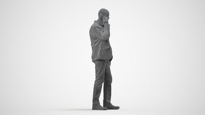 scanned 3D senior man business, photogrammetry people for Enscape and V-Ray, wireframe side view