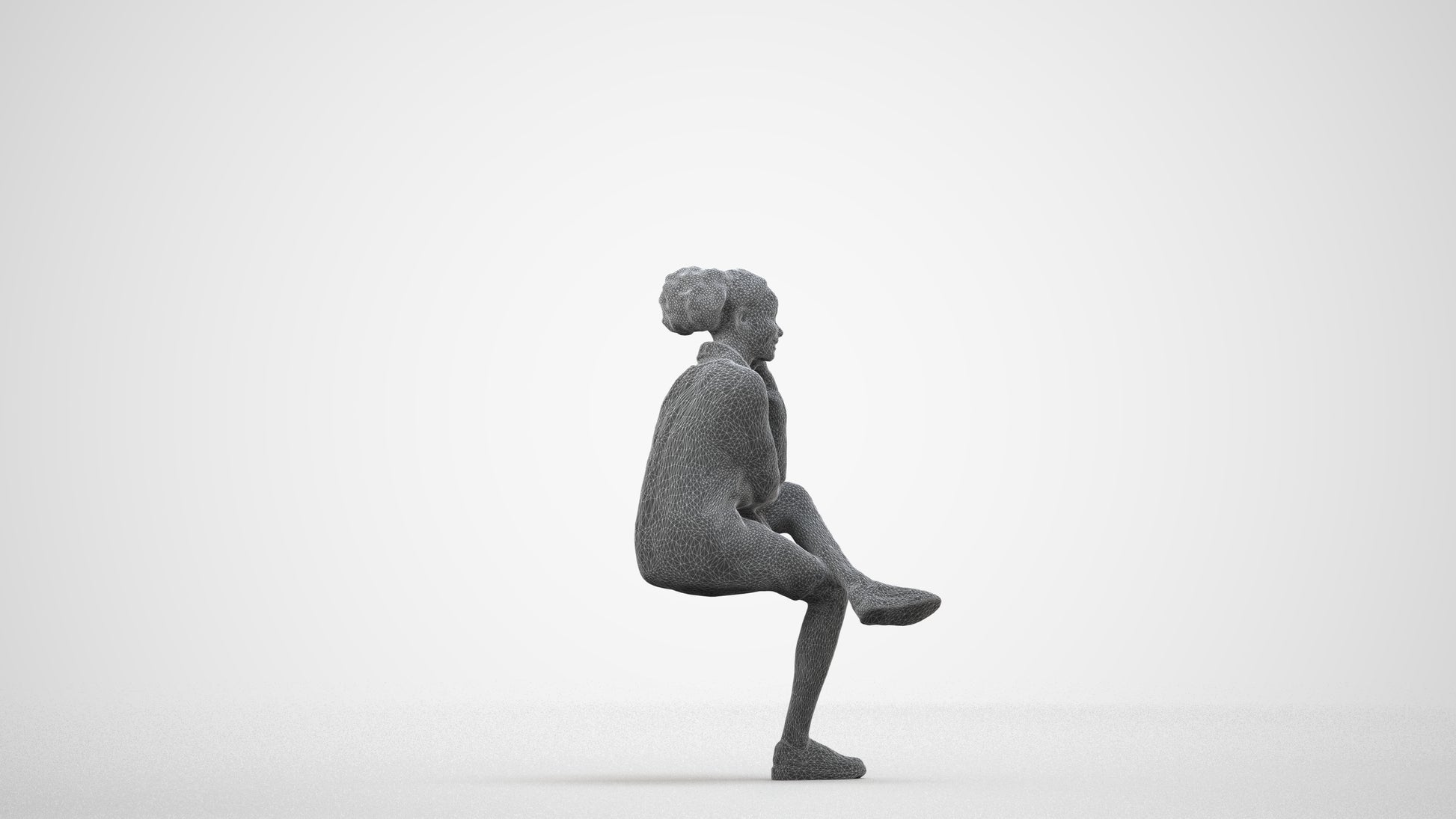 realistic 3D human woman casual sitting, archviz people FBX OBJ for Blender, wireframe side view