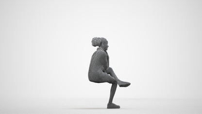 realistic 3D human woman casual sitting, archviz people FBX OBJ for Blender, wireframe side view