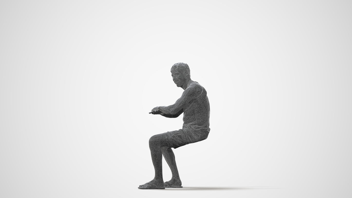 scanned 3D man casual sitting, photogrammetry people for Enscape and V-Ray, square thumbnail