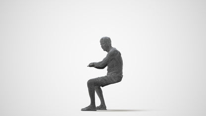 scanned 3D man casual sitting, photogrammetry people for Enscape and V-Ray, square thumbnail