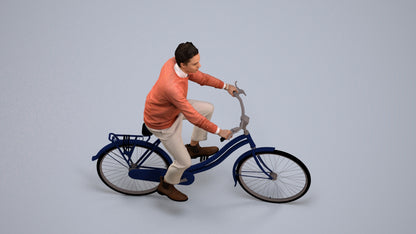3D human model man casual cycling, photogrammetry scanned person for archviz, back view render