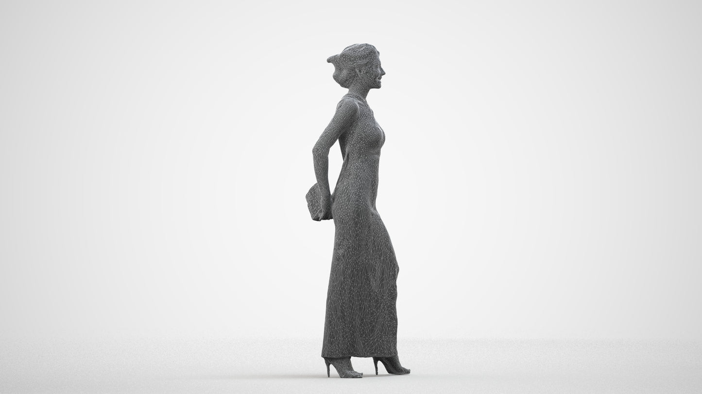scanned 3D woman formal formalaffairs, photogrammetry people for Enscape and V-Ray, wireframe side view