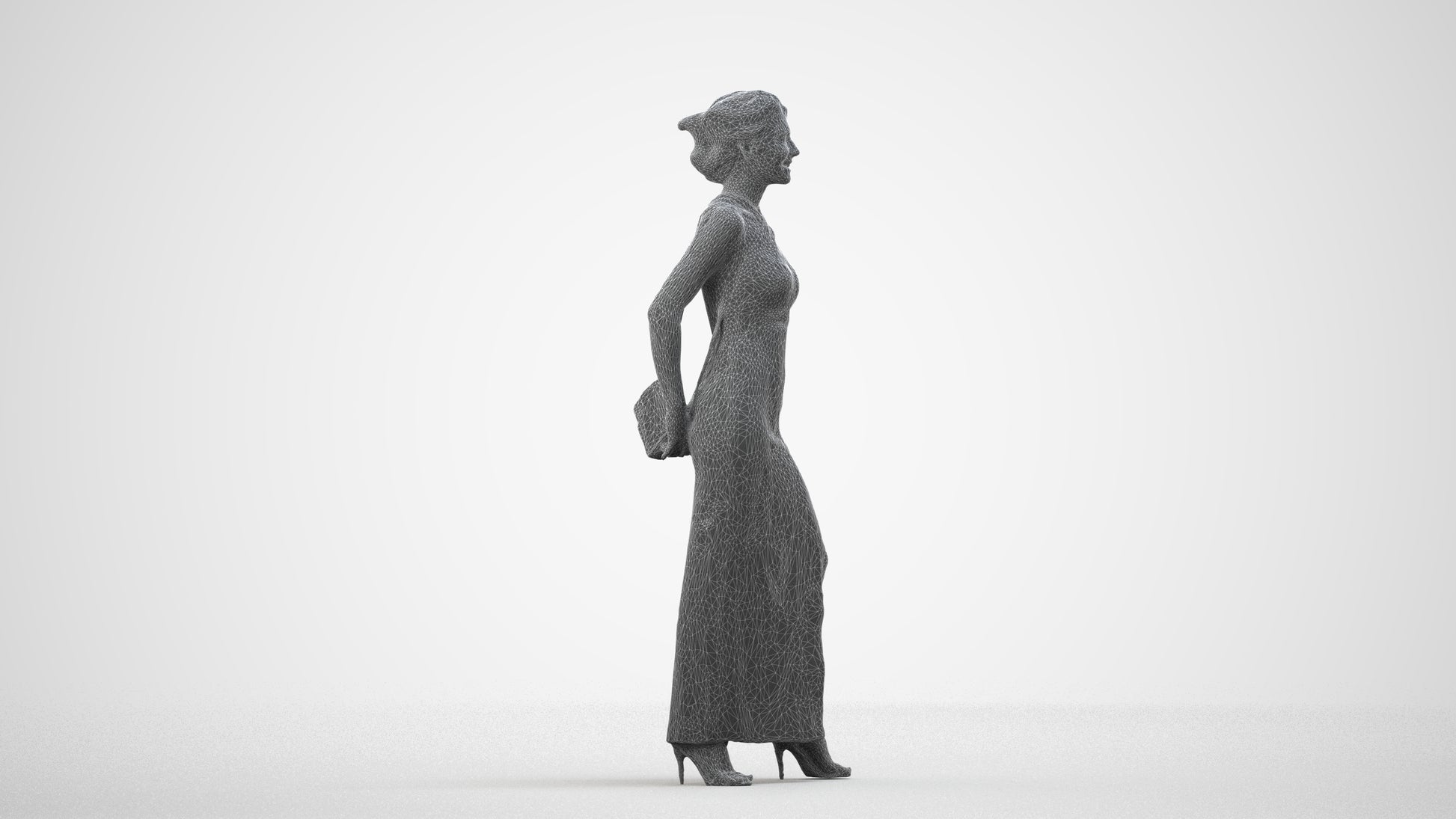 scanned 3D woman formal formalaffairs, photogrammetry people for Enscape and V-Ray, wireframe side view