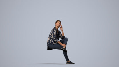 scanned 3D woman casual sitting, photogrammetry people for Enscape and V-Ray, side view render