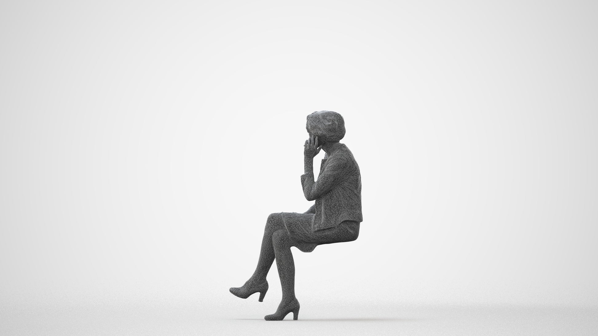 photogrammetry 3D woman business sitting, realistic human model archviz FBX, square thumbnail
