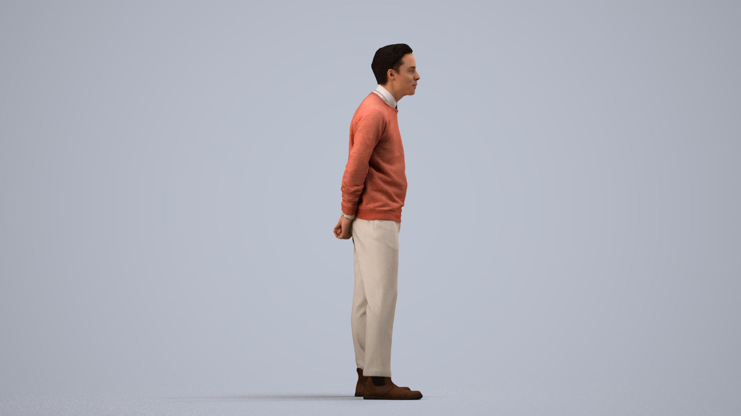 realistic 3D man casual business, scanned archviz people for Blender and 3ds Max, side view render