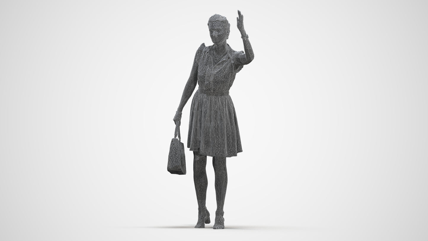 realistic 3D people woman casual standing, render-ready for V-Ray and Corona, FBX OBJ, three-quarter front view render