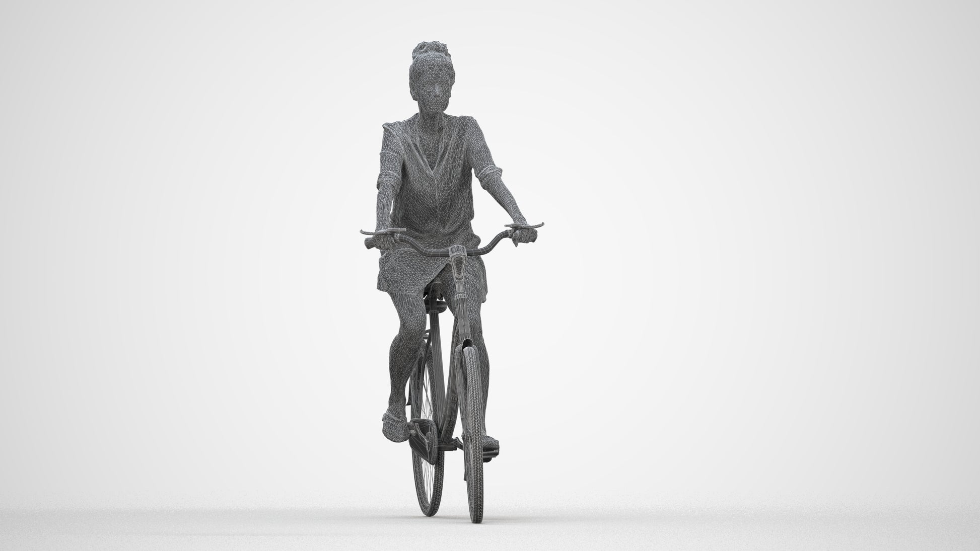 realistic 3D human woman casual cycling, archviz people FBX OBJ for Blender, wireframe back view
