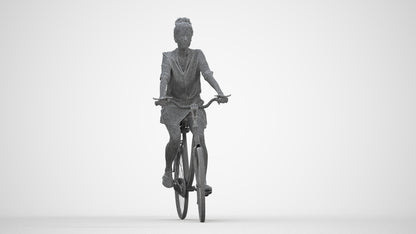 realistic 3D human woman casual cycling, archviz people FBX OBJ for Blender, wireframe back view