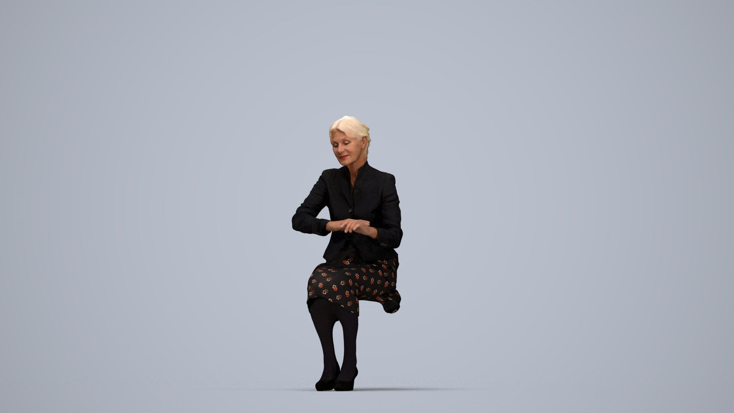 scanned 3D senior woman formal sitting, photogrammetry people for Enscape and V-Ray, top-down view render