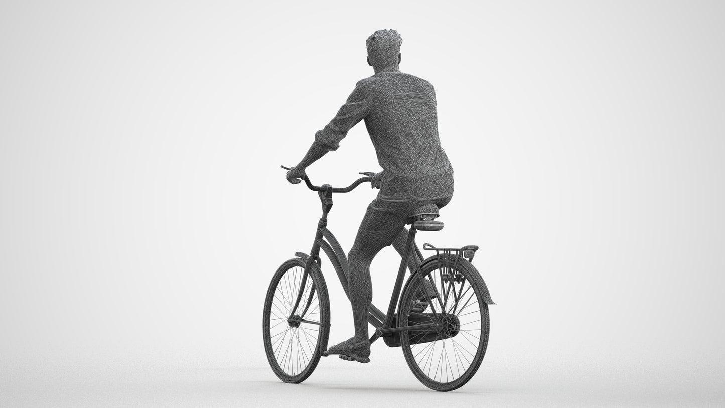 3D scanned man cycling casual, photorealistic archviz people for Enscape and SketchUp, wireframe front view