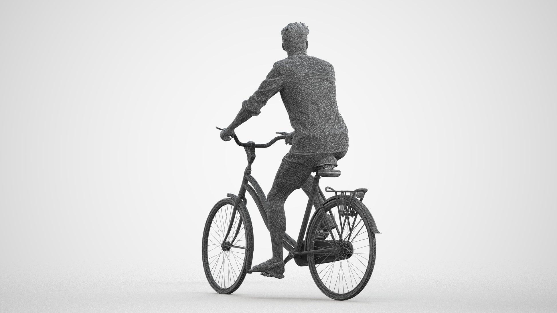 3D scanned man cycling casual, photorealistic archviz people for Enscape and SketchUp, wireframe front view