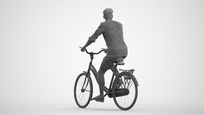 3D scanned man cycling casual, photorealistic archviz people for Enscape and SketchUp, wireframe front view