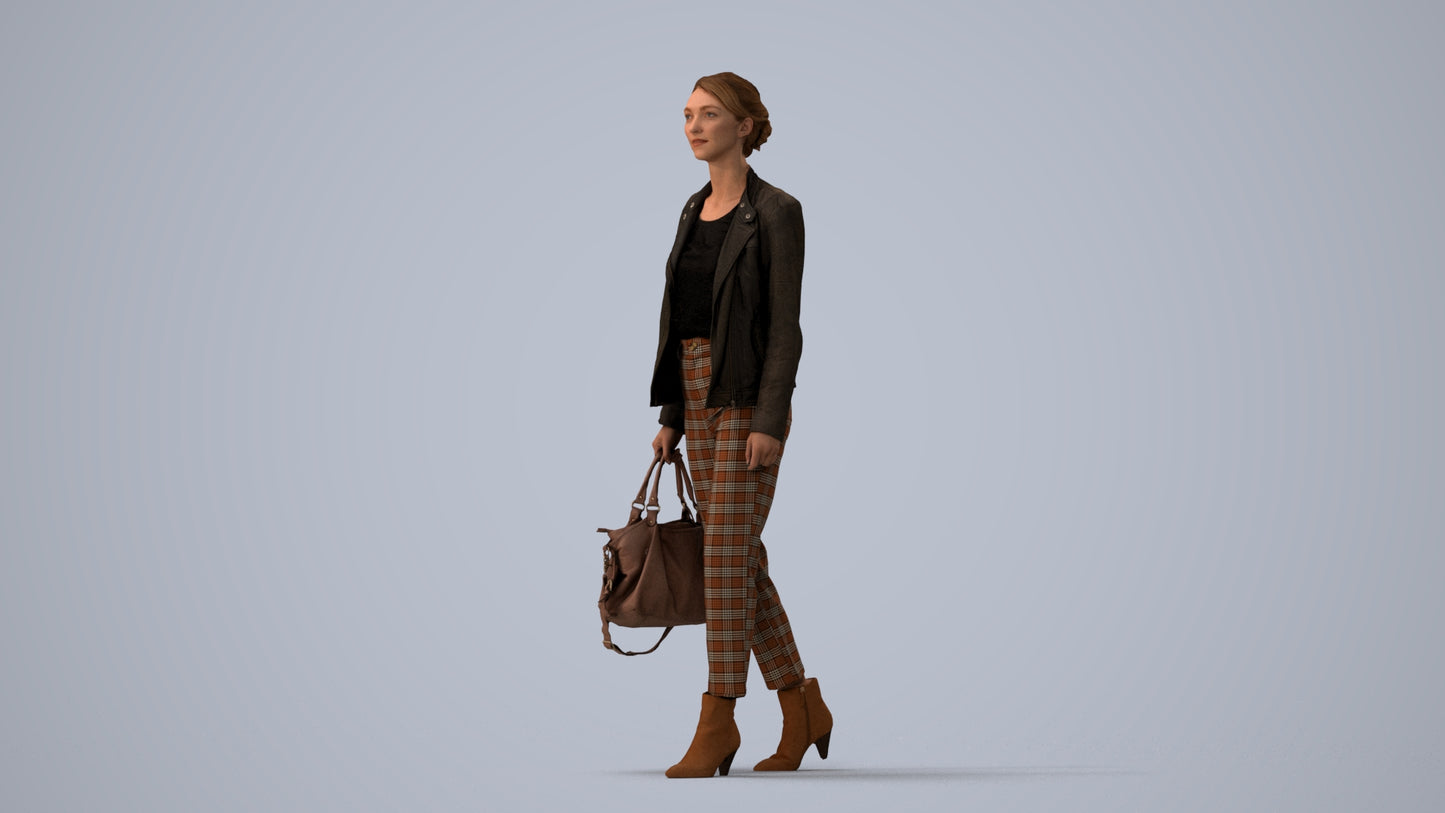 realistic 3D people woman business walking, render-ready for V-Ray and Corona, FBX OBJ, three-quarter view render