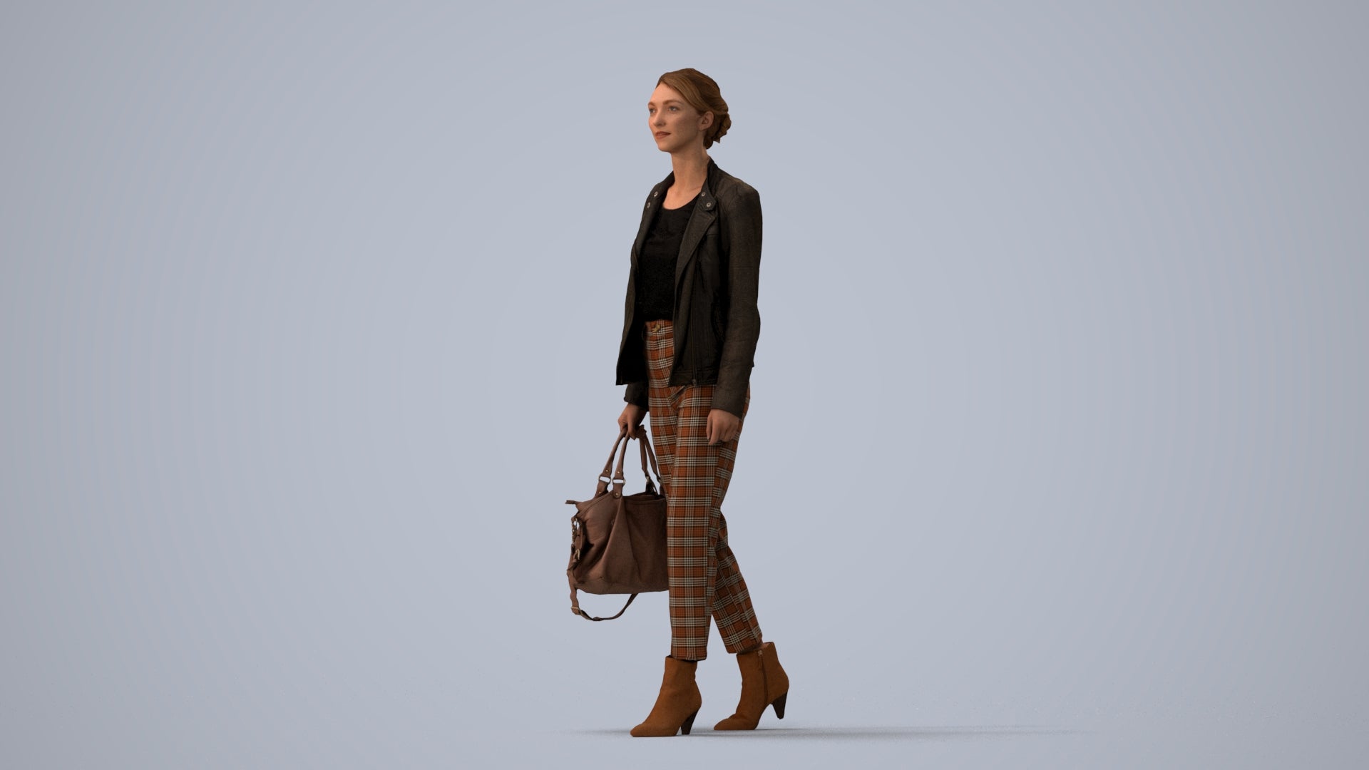 realistic 3D people woman business walking, render-ready for V-Ray and Corona, FBX OBJ, three-quarter view render