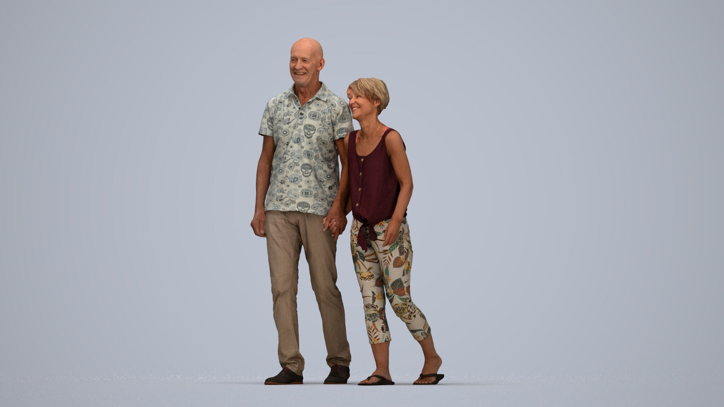 photogrammetry 3D senior woman couple, realistic human model archviz FBX, top-down view render