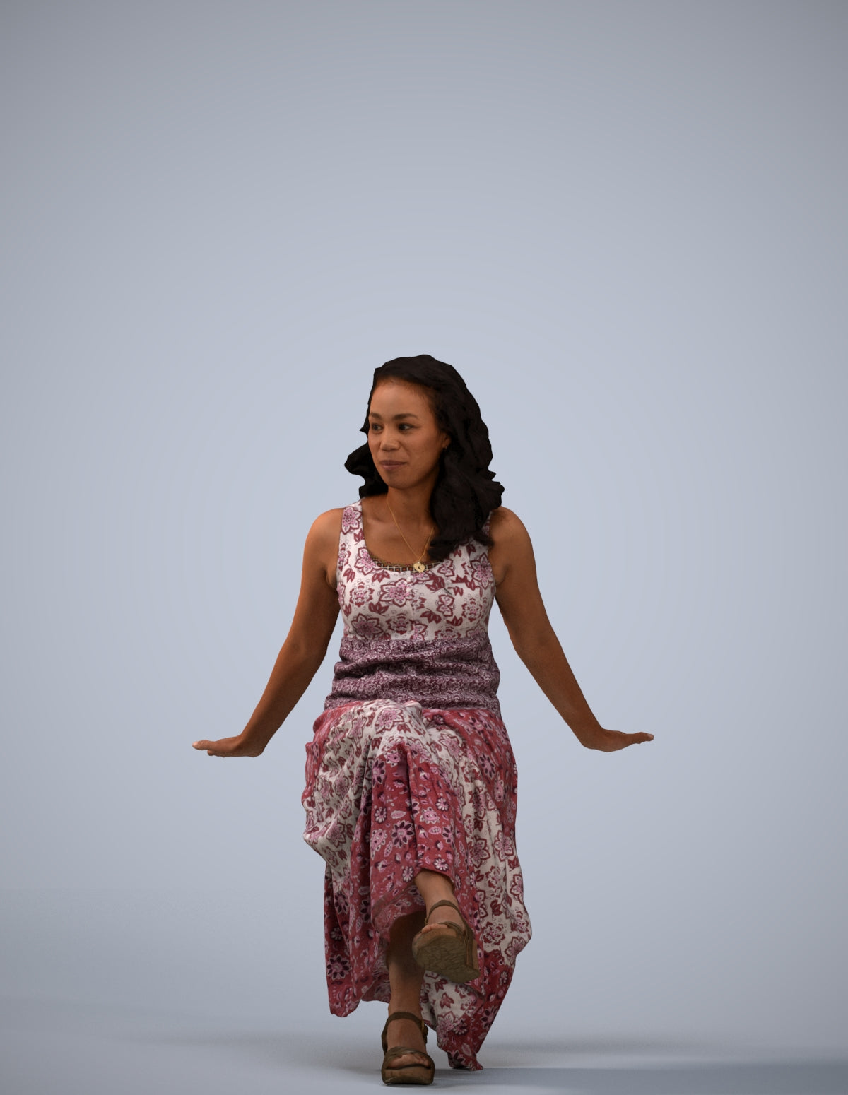 realistic 3D woman casual sitting, scanned archviz people for Blender and 3ds Max