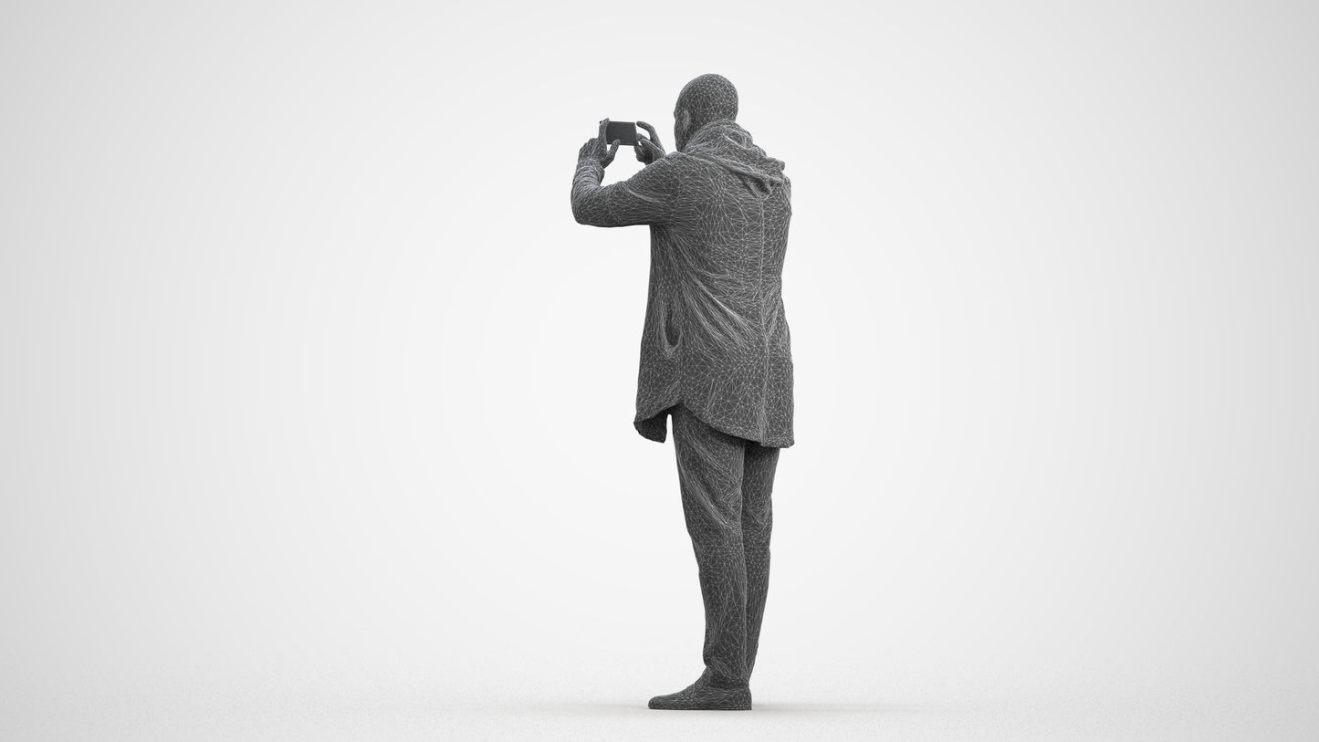 realistic 3D human man casual standing, archviz people FBX OBJ for Blender, wireframe front view