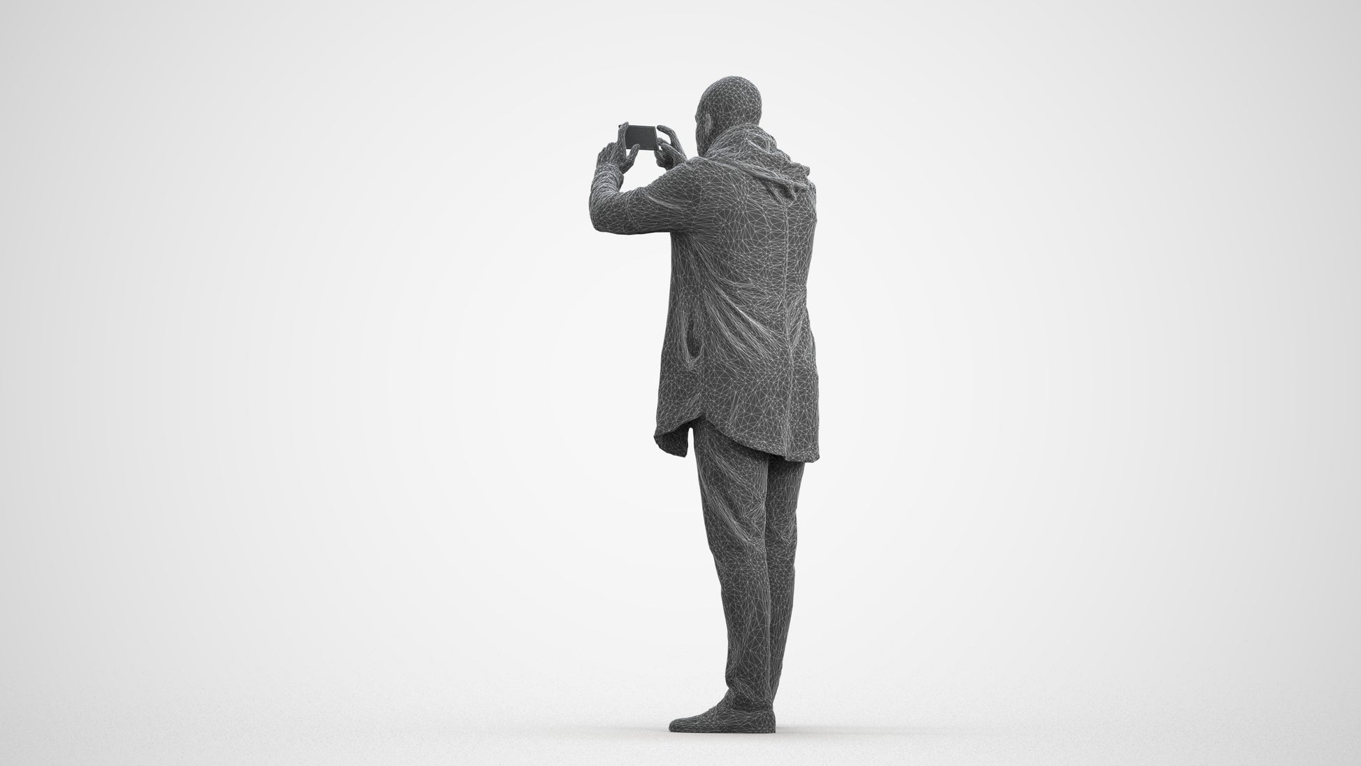 realistic 3D human man casual standing, archviz people FBX OBJ for Blender, wireframe front view