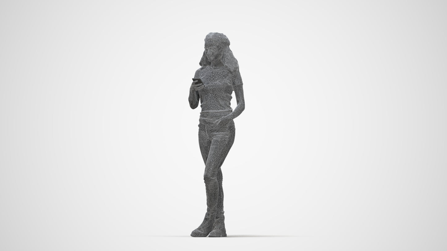 photogrammetry 3D woman casual standing, realistic human model archviz FBX, wireframe back view
