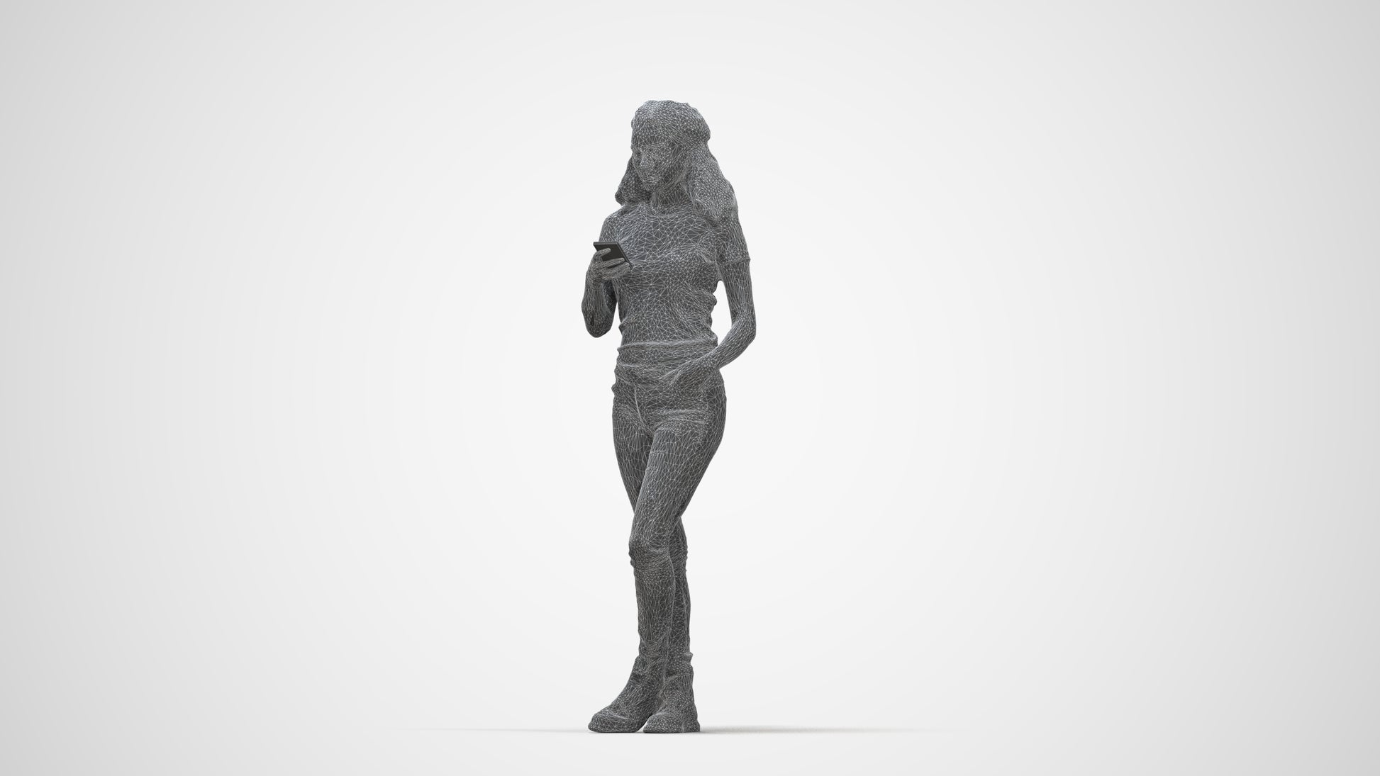 photogrammetry 3D woman casual standing, realistic human model archviz FBX, wireframe back view
