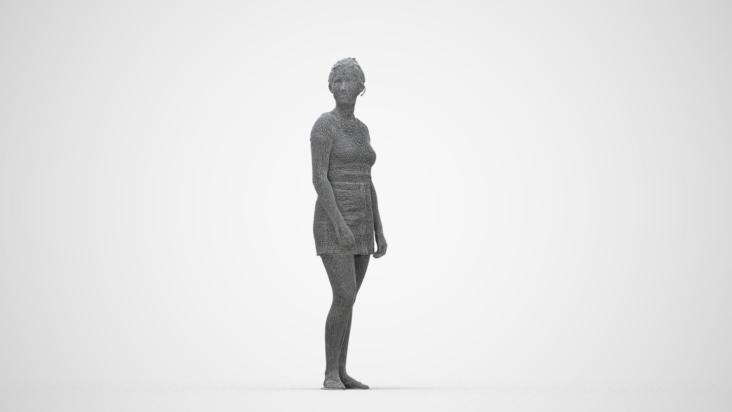 realistic 3D people woman casual standing, render-ready for V-Ray and Corona, FBX OBJ, wireframe back view