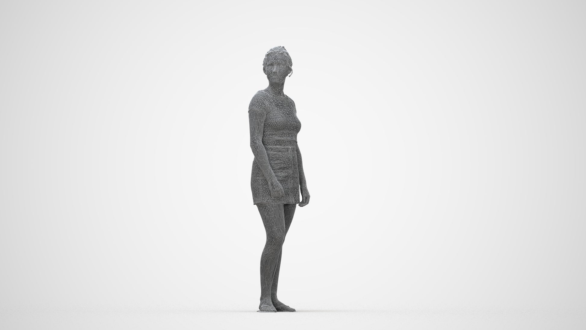 realistic 3D people woman casual standing, render-ready for V-Ray and Corona, FBX OBJ, wireframe back view