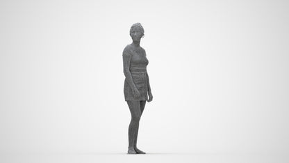 realistic 3D people woman casual standing, render-ready for V-Ray and Corona, FBX OBJ, wireframe back view