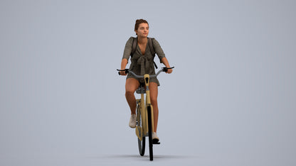 photogrammetry 3D girl casual cycling, realistic human model archviz FBX, standing pose render