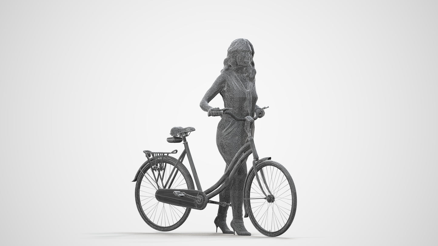 realistic 3D human woman casual cycling, archviz people FBX OBJ for Blender, wireframe side view