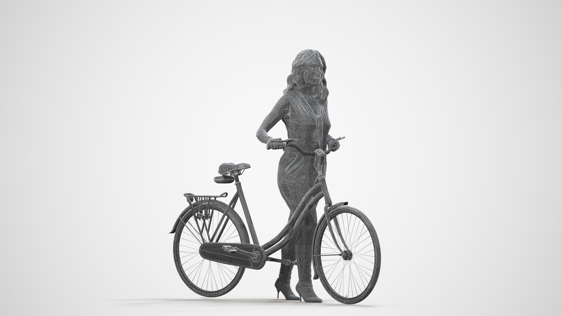 realistic 3D human woman casual cycling, archviz people FBX OBJ for Blender, wireframe side view