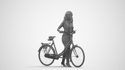 realistic 3D human woman casual cycling, archviz people FBX OBJ for Blender, wireframe side view