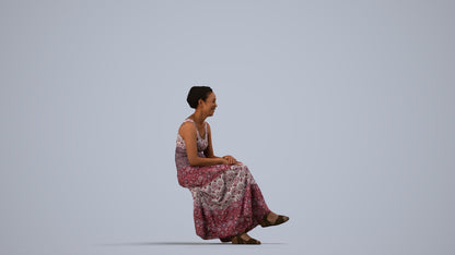 realistic 3D human woman casual sitting, archviz people FBX OBJ for Blender, side view render
