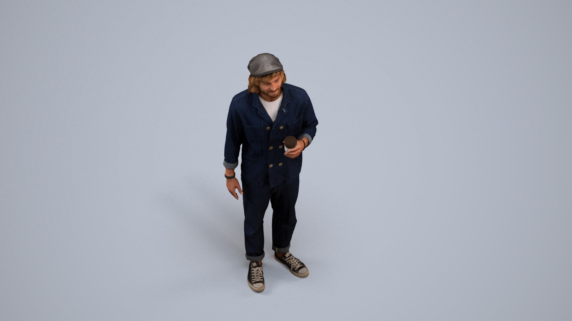 realistic 3D people man casual standing, render-ready for V-Ray and Corona, FBX OBJ, back view render