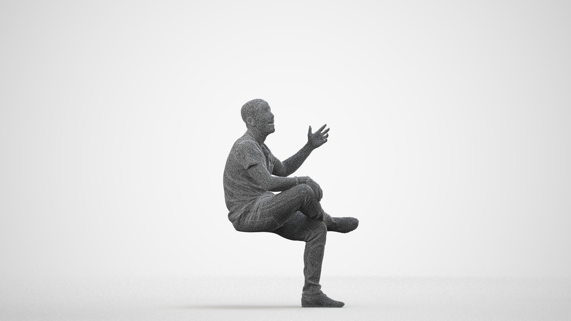 realistic 3D people man casual sitting, render-ready for V-Ray and Corona, FBX OBJ, wireframe side view