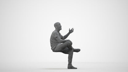 realistic 3D people man casual sitting, render-ready for V-Ray and Corona, FBX OBJ, wireframe side view