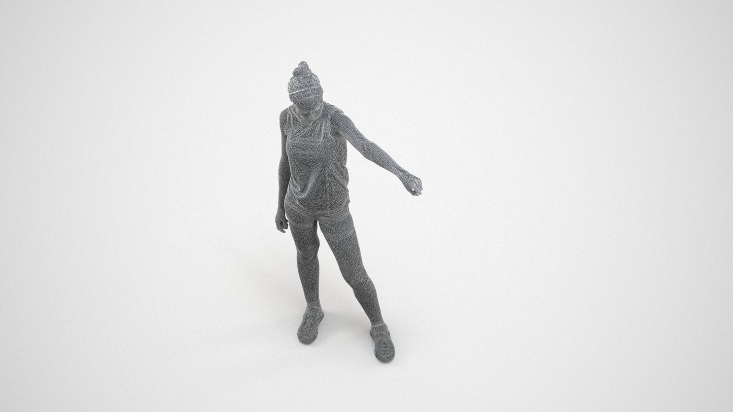 scanned 3D girl sport, photogrammetry people for Enscape and V-Ray, wireframe three-quarter view