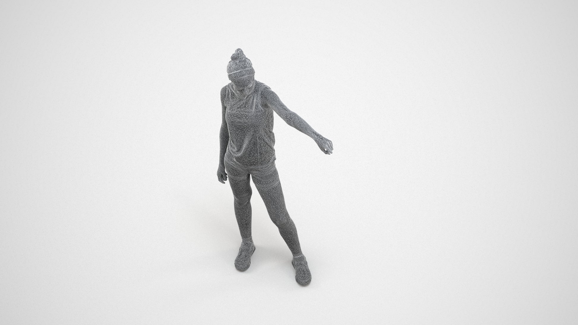 scanned 3D girl sport, photogrammetry people for Enscape and V-Ray, wireframe three-quarter view