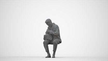 scanned 3D man casual sitting, photogrammetry people for Enscape and V-Ray, wireframe back view