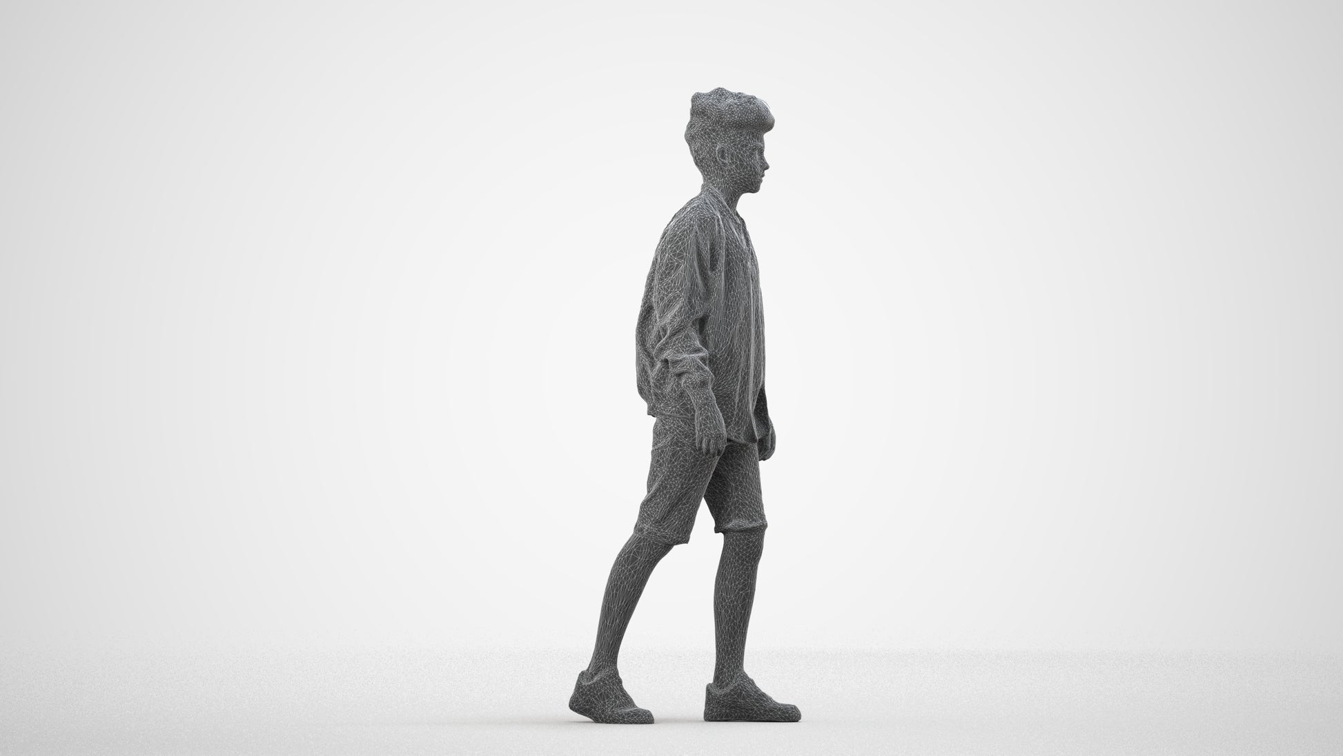 realistic 3D human boy casual kids, archviz people FBX OBJ for Blender, wireframe side view