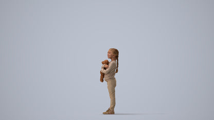realistic 3D human girl casual standing, archviz people FBX OBJ for Blender, three-quarter view render