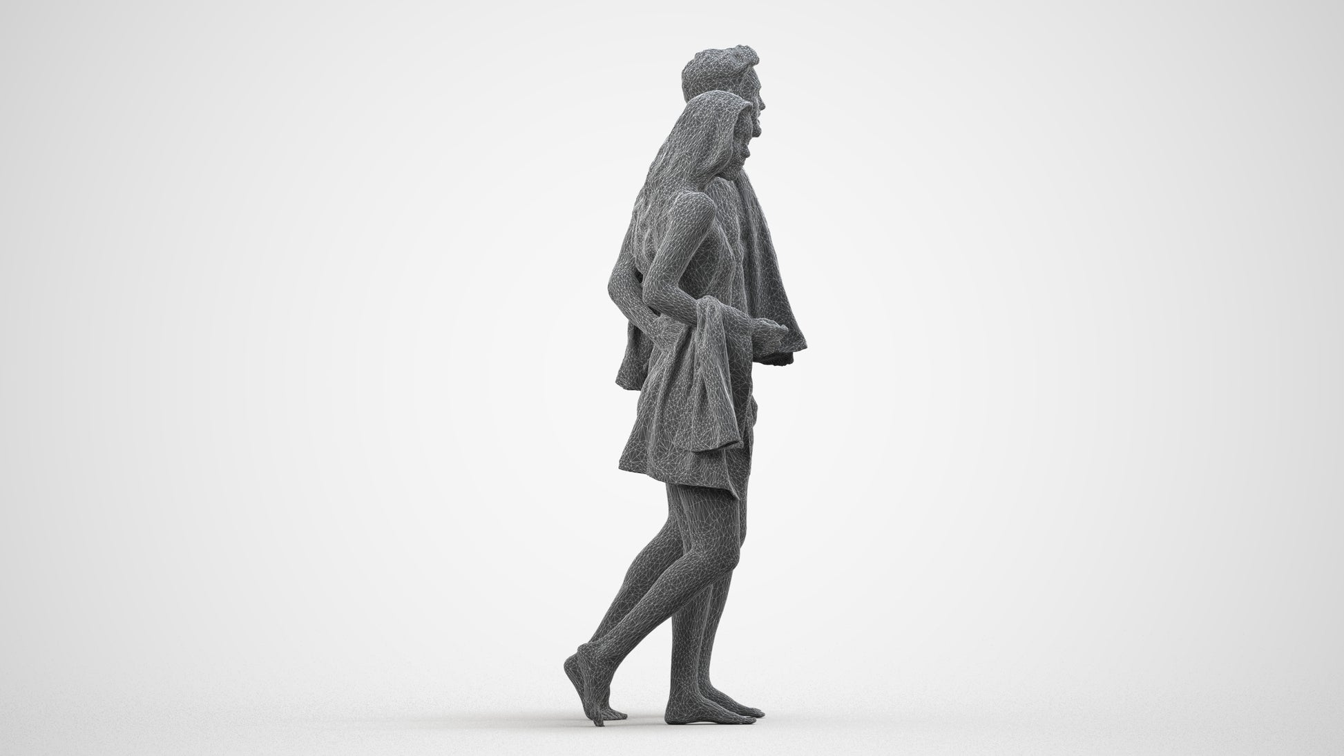 3D people model woman pool, scanned human for 3ds Max rendering, wireframe side view