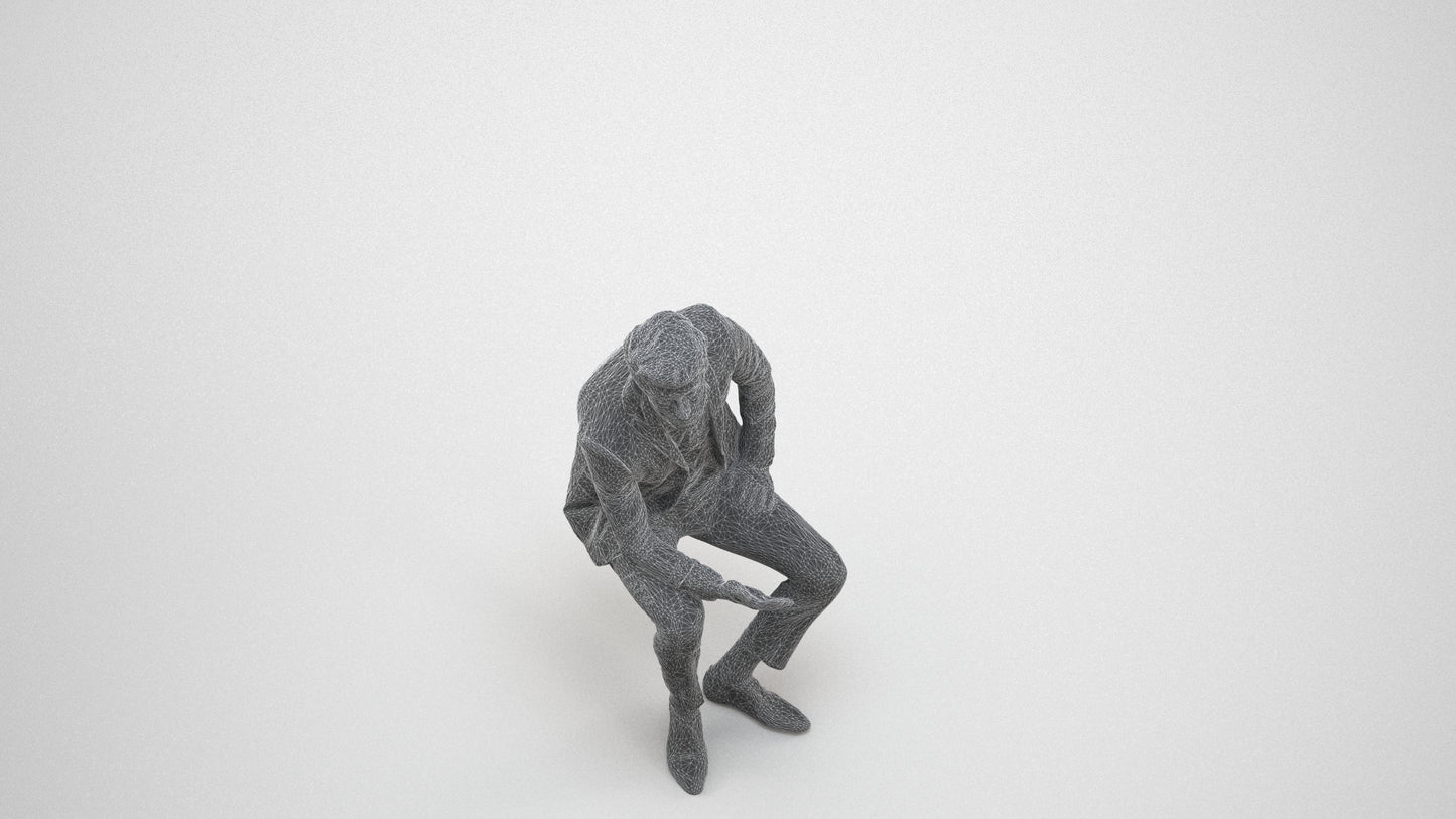photogrammetry 3D man business, realistic human model archviz FBX, wireframe three-quarter view