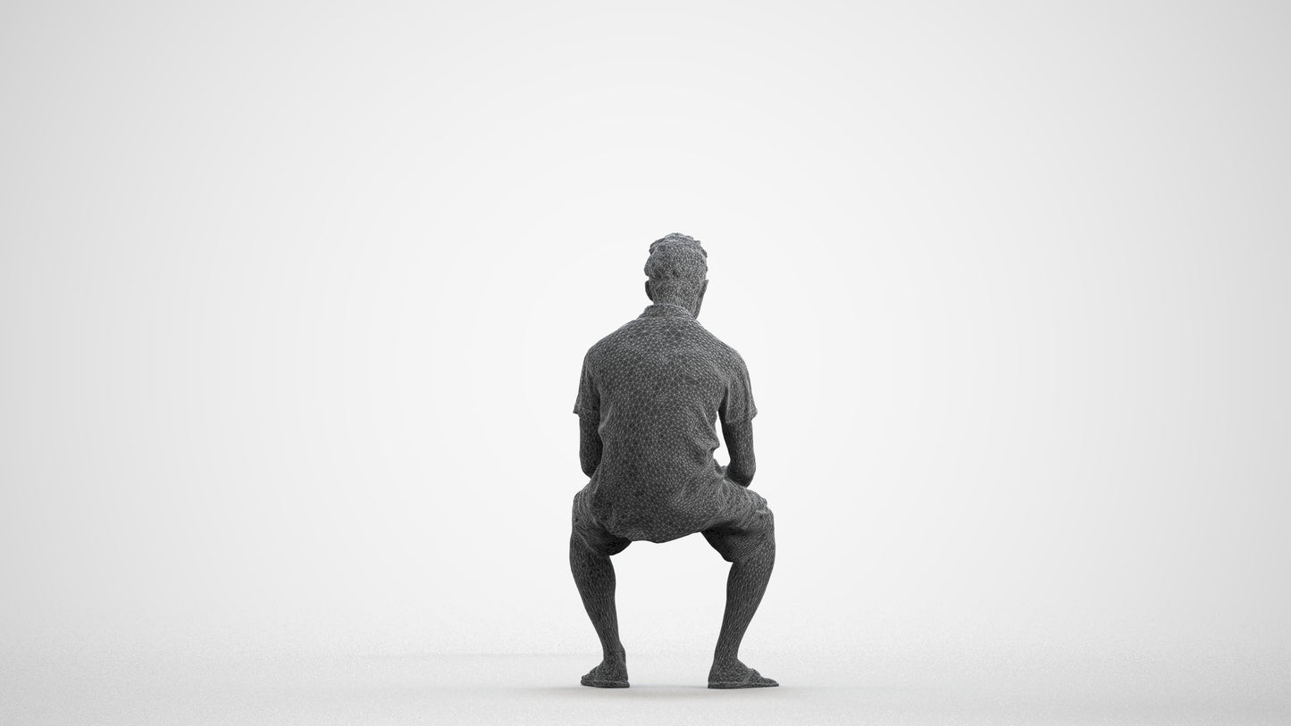 realistic 3D people man casual sitting, render-ready for V-Ray and Corona, FBX OBJ, wireframe front view