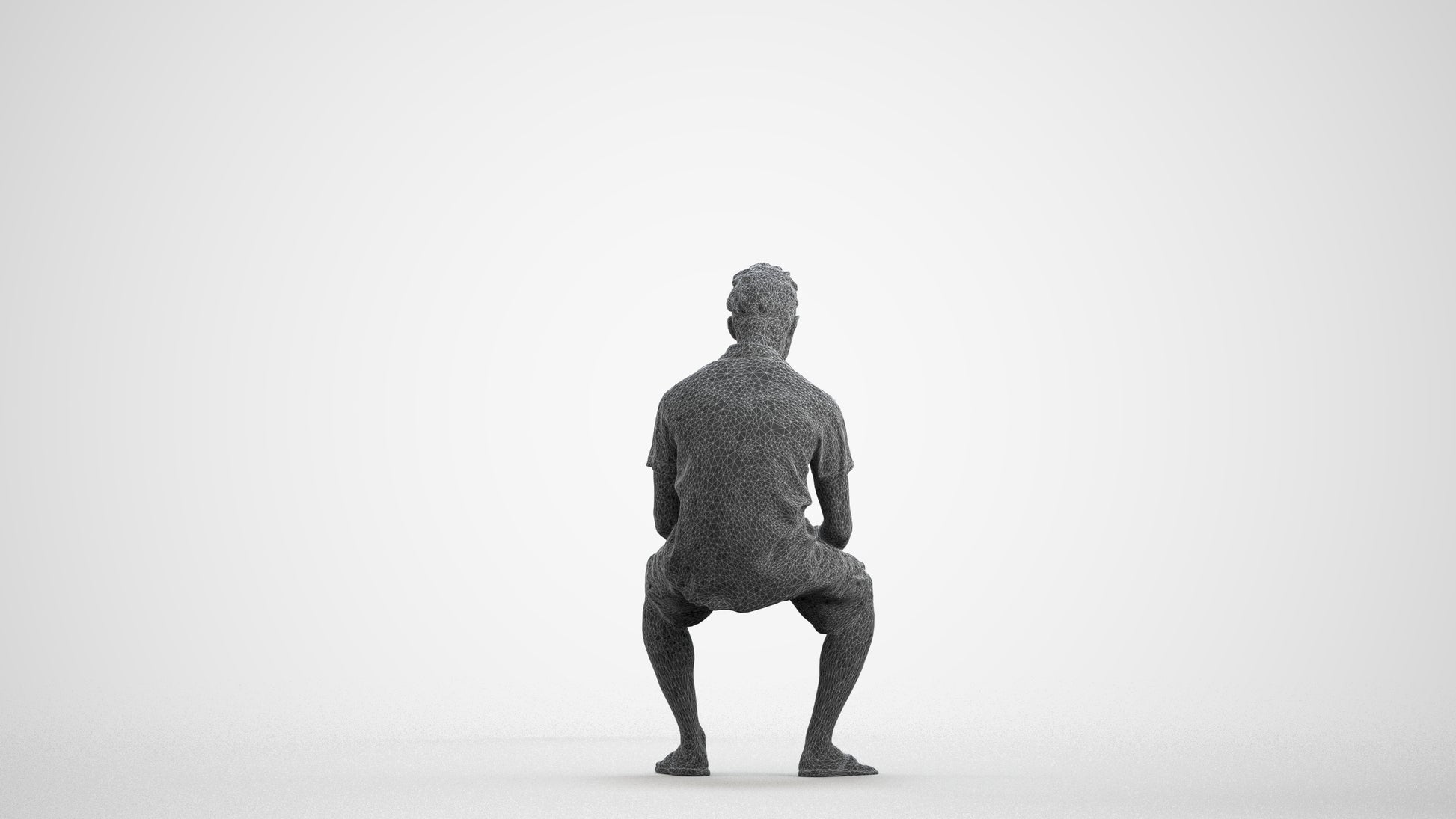 realistic 3D people man casual sitting, render-ready for V-Ray and Corona, FBX OBJ, wireframe front view
