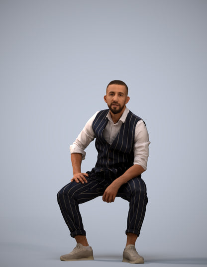 photogrammetry 3D man business sitting, realistic human model archviz FBX