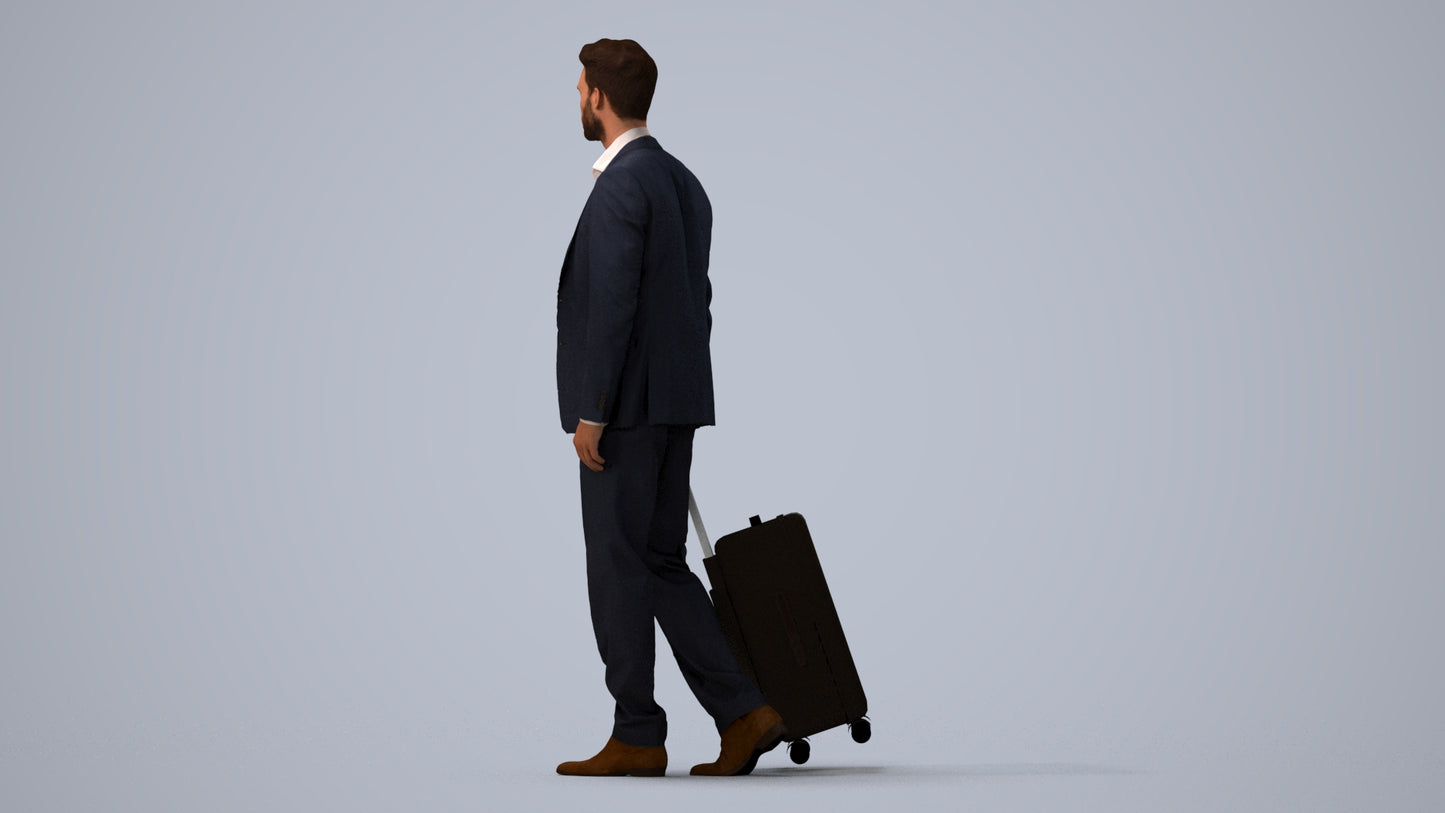 realistic 3D human man business, archviz people FBX OBJ for Blender, three-quarter view render
