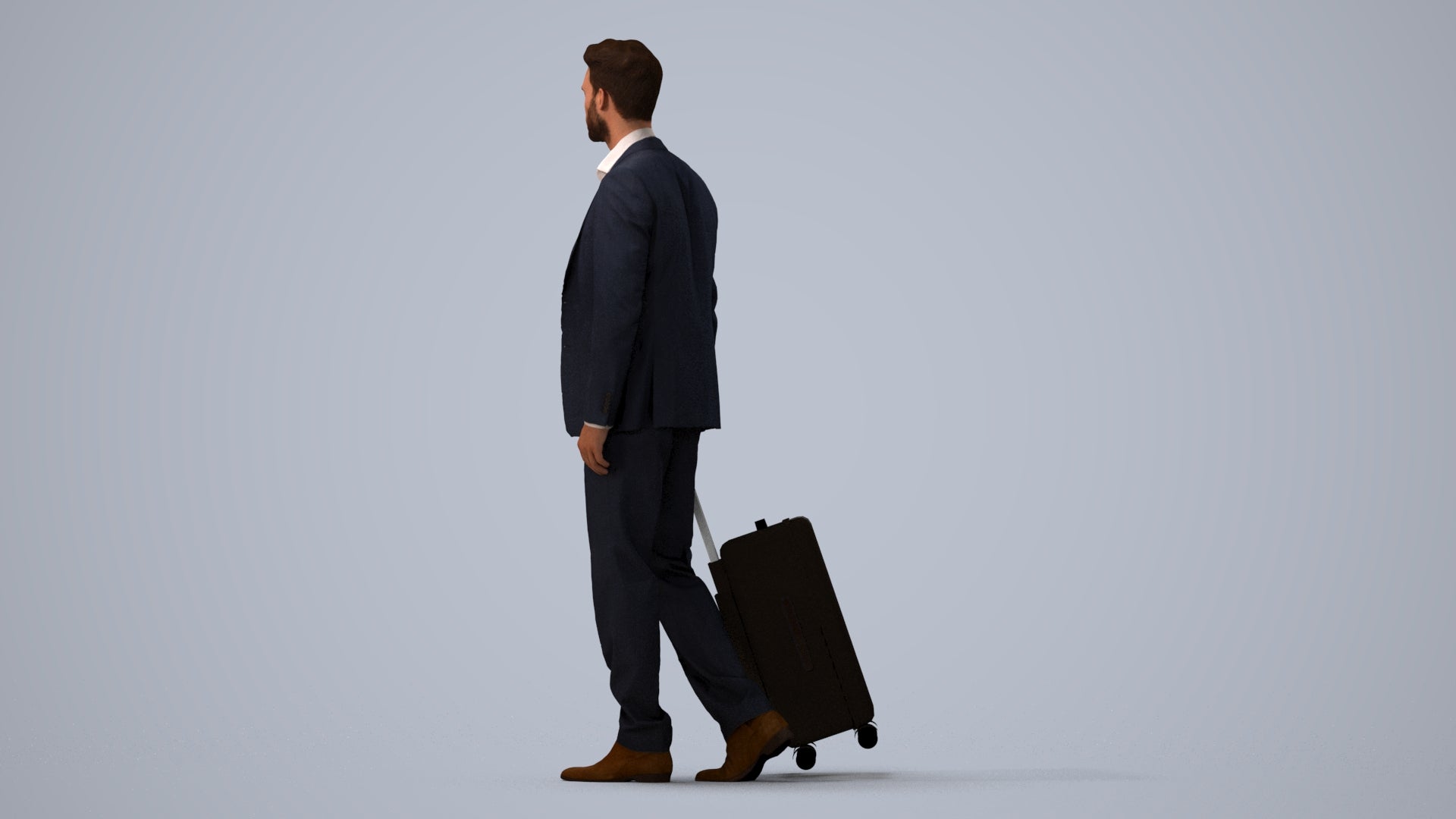 realistic 3D human man business, archviz people FBX OBJ for Blender, three-quarter view render