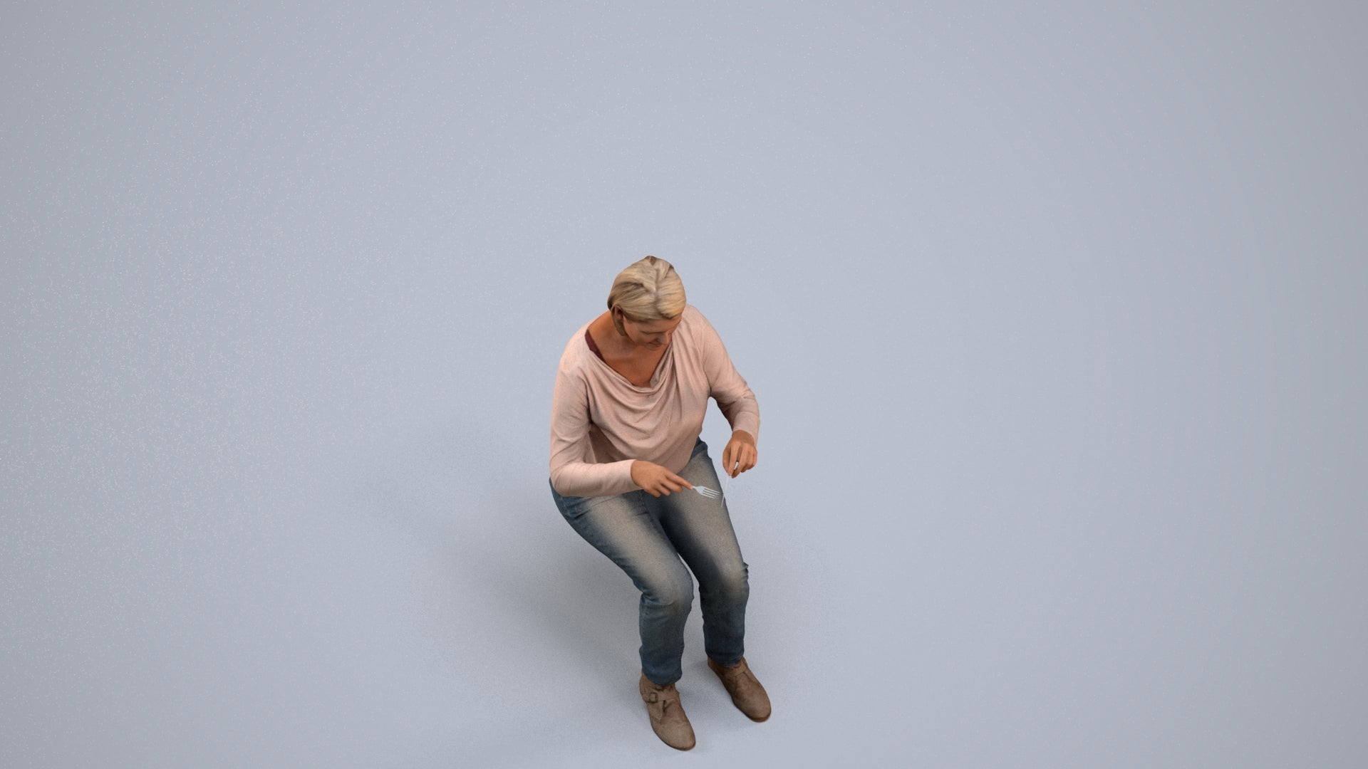 scanned 3D woman casual sitting, photogrammetry people for Enscape and V-Ray, back view render